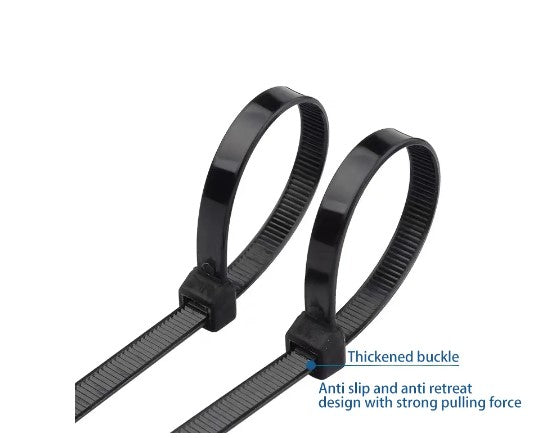 100PCS Black Cable Tie Self-Locking Plastic Nylon Tie Fastening Ring 5 X 200mm / 5 x 300mm Cable Tie Strap Nylon Cable Tie Set