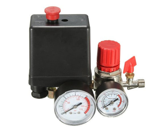7.25-125 PSI Air Compressor Pump Pressure Valve Vertical Cross Control Switch 240V Manifold Relief Regulator With Gauges Switch
