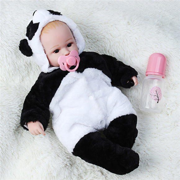 18'' Handmade Baby Girl Doll Silicone Vinyl Reborn Newborn Dolls + Panda Clothes