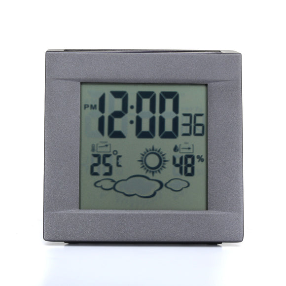 Weather Station Metal Solar Power Desk Clock Home Thermometer Weather Clock