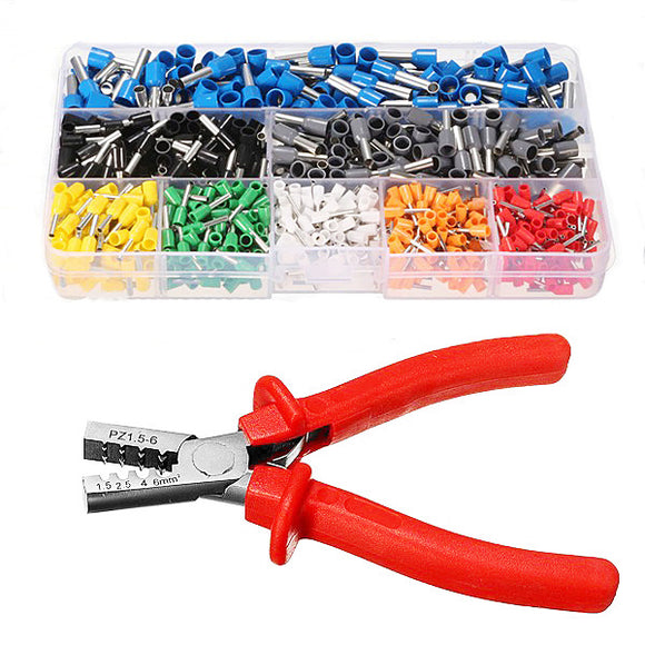 Excellway EC02 800Pcs Insulated Wire Connector Terminal Cord Pin End Terminal With Crimper Plier