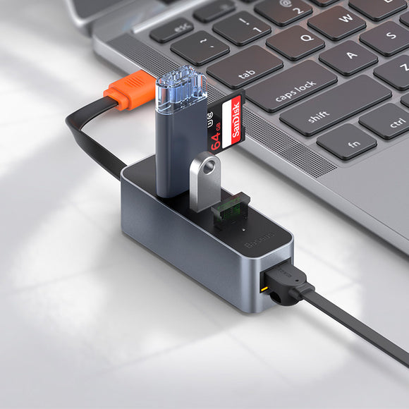 Baseus USB-A Hub Docking Station Adapter With 3 * USB 3.0 + RJ45 LAN Network Port For Laptops MacBook Air 2020