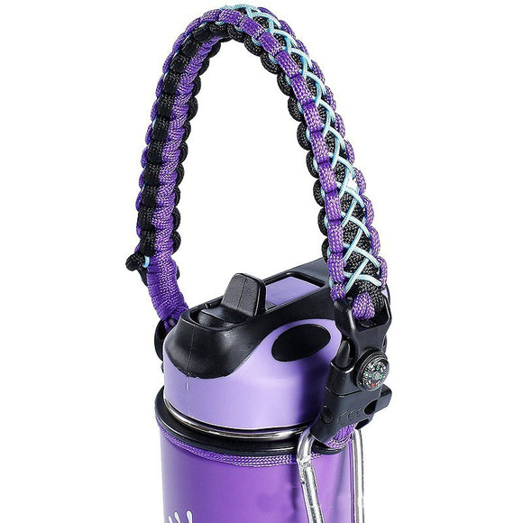 IPRee EDC Paracord Cup Handle Camping Water Bottle Belt Emergency Tools With Carabiner Compass