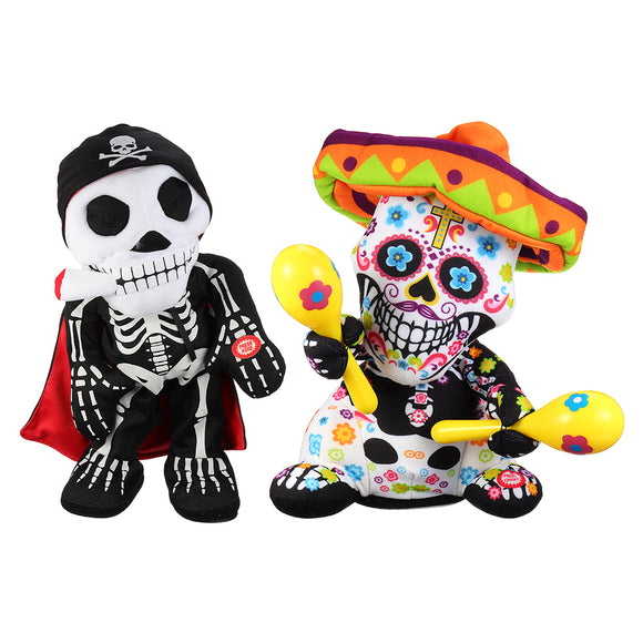 Soft Halloween Stuffed Plush Toy Dancing Skeleton Electric Doll With Music