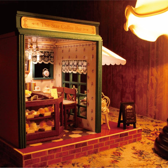 Cuteroom 1:32Dollhouse DIY Kit Light Music With Cover Star Cafe Coffee Bar Cake Shop Store