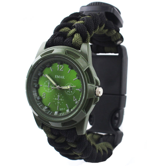 IPRee 4 In 1 EDC Survival Compasss Bracelet Watch Camp Emergency Nylon Paracord Wristband