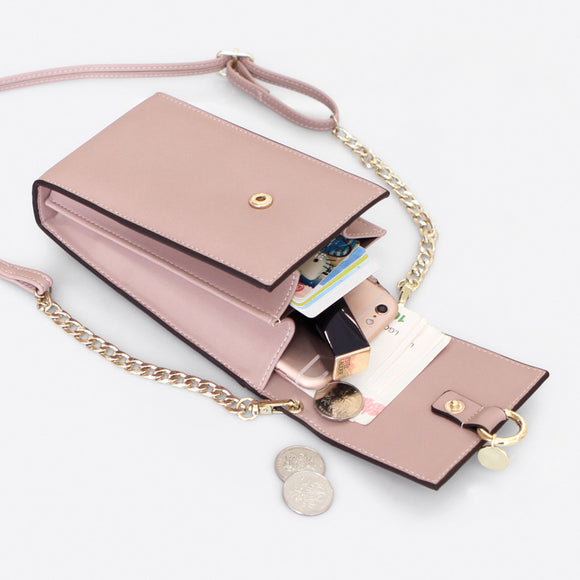 PU Leather Wallet Phone Case Card Solt Chain Strap Vertical Shoulder Bag for iPhone Xiaomi Samsung
