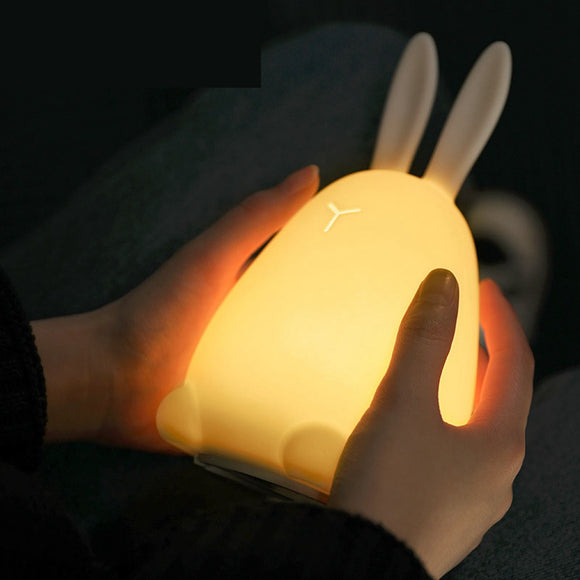 Rabbit LED Night Light Silicone Pat Control Multicolor for Children Baby Nursery Breathing Moon Lamp