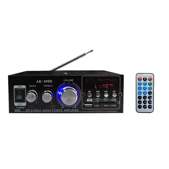 180W+180W Power 2 Channel USB Black Car Audio Amplifier HiFi Amp with Remote