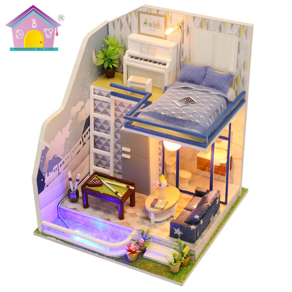 Hoomeda M042 DIY Doll House Miniature Furniture Kit Model Sapphire Love 21CM Collection Gift