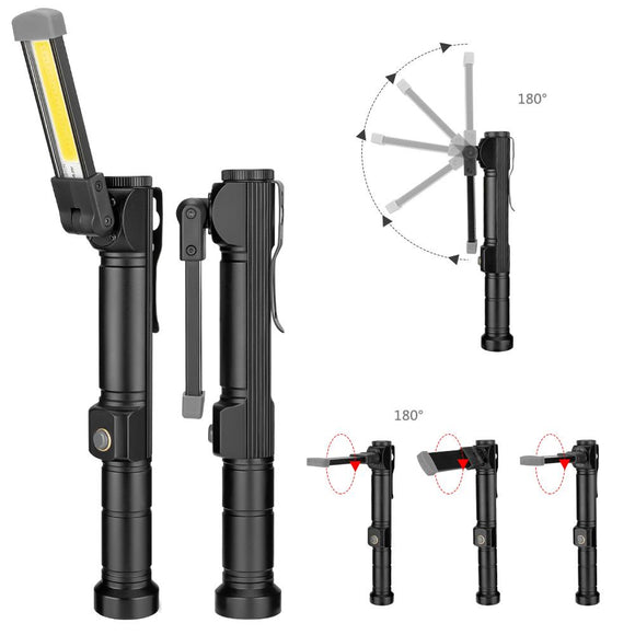 XANES W551 LED+COB 7Modes 180+180 Rotated Foldable Head Magnetic Tail USB Rechargeable Flashlight