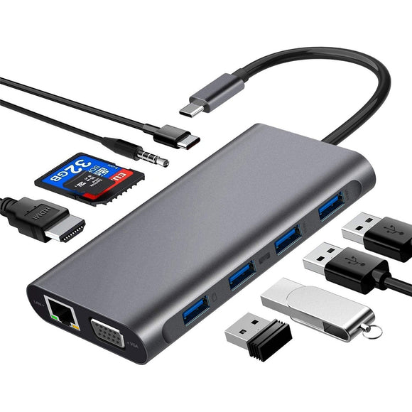 Bakeey Type-c 11 In 1 Docking Station With USB 3.0*4/RJ45/VGA/HDMI/PD/TF/SD/3.5 Audio Port Fast Charge For MacBook Laptop