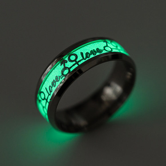 Trendy Couple Love Ring Titanium Steel Party Luminous Finger Ring for Men Women