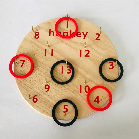 Wooden Board Hookey Ring Toss Game Disc Suspension Throwing Circle Play Board Game Toy