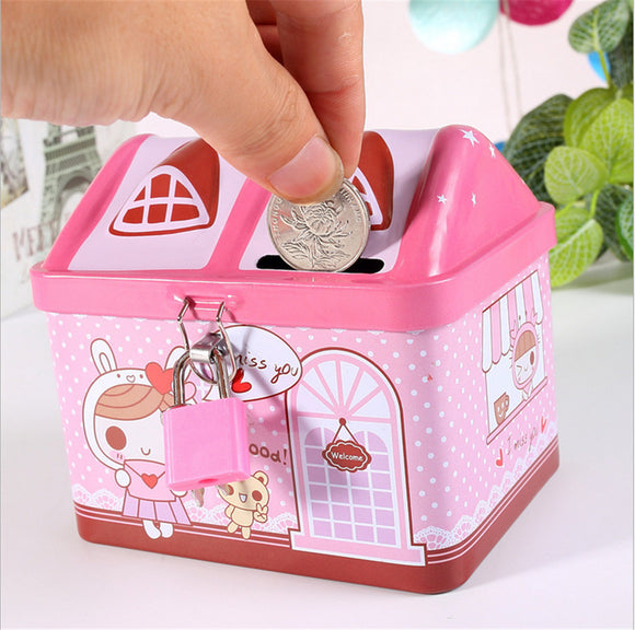 Cute Kids Stationery Gift Creative House Design Piggy Bank Money Saving Parts Storage Box