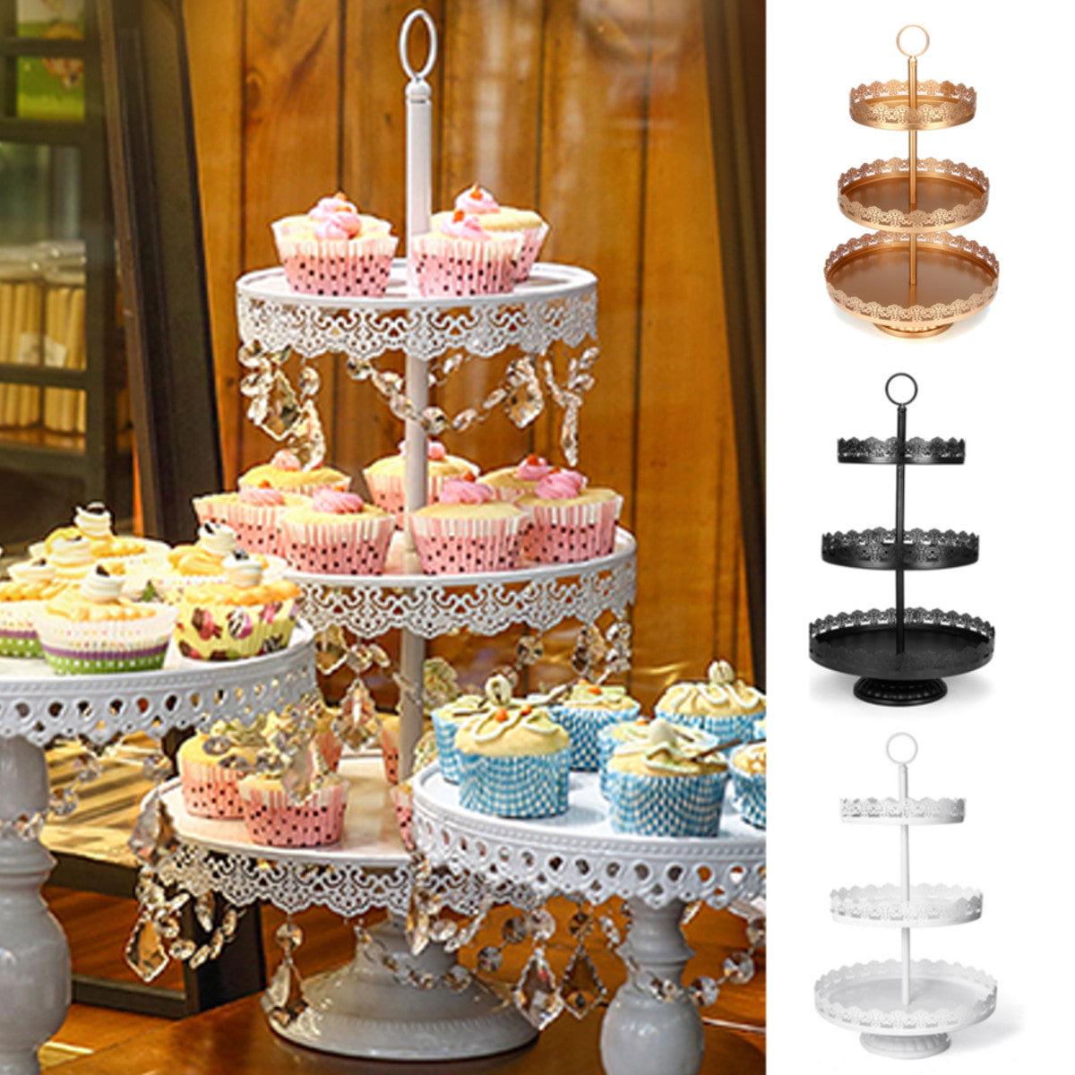 Nuptio Rustieke Taartstandaard Bruiloft: 25cm Diameter Houten Taartstandaard Zwart, Dessert Display Plaat Voetstuk Hout Verjaardag Baby Shower Partij Cupcake Afternoon Tea Cakes