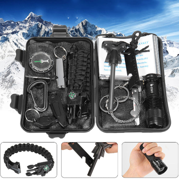 IPRee 13 In 1 Outdoor EDC SOS Survival Case Multifunctional Tools Kit Box Camping Emergency