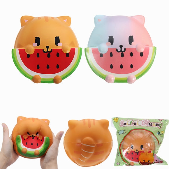 LeiLei Huang Squishy Lovely Cat Eating Watermelon Jumbo 14cm Slow Rising Original Packaging Gift