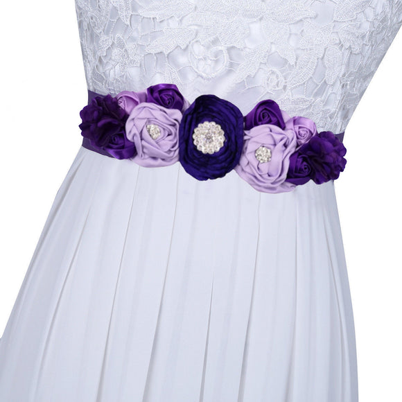 Beauty Kids Flower Girl Satin Silk Flower Sash Belt Wedding Dress Waist Belt