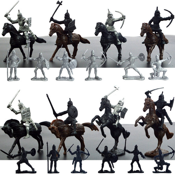 28PCS Diecast Medieval Knights Warriors Horses Soldiers Figures Model Playset Kids Toy Gift Decor Collection