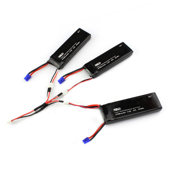 3 x 7.4V 2700mAh 10C Battery & 1 To 3 Charging Cable for Hubsan H501S H501C X4 RC Quadcopter