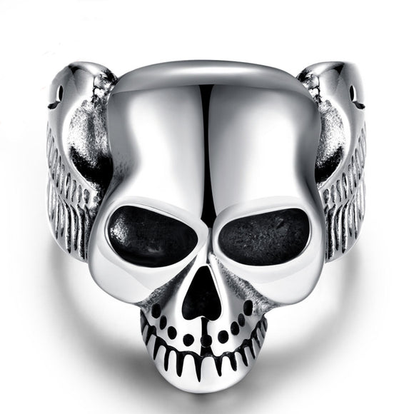 Silver Punk Stainless Steel Men Ring Vintage Skull Head Men Jewelry