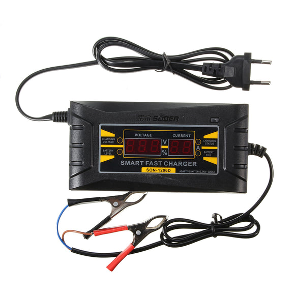 Digital LCD 12V 6A Smart PWM Lead Acid Battery Charger Cable For Car Motorcycle