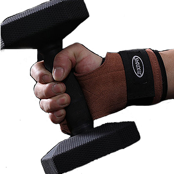KALOAD Cowhide Fitness Gloves Anti-slide Pull-up Wristband Hand Protector Hand Gripper Gym Gloves