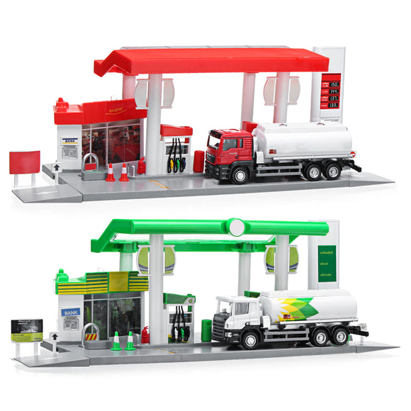 Children Simulation Gas Station Scene Model Toys With Sound Light Kids Xmas Gift