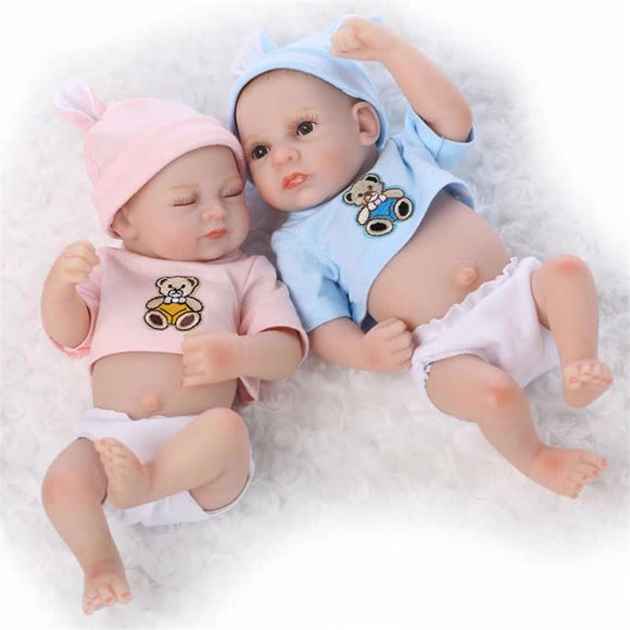 Sleeping Mini Twins Reborn Baby Dolls 11 Inches Full Silicone Newborn Babies Sleeping Girl And Boy