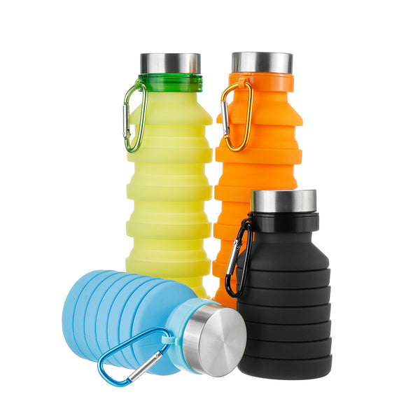 550ML Silicone Folding Water Bottle Outdoor Travel Hiking Running Collapsible Water Bottle with Carabiner