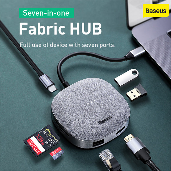 Baseus 7 in 1 Type-C HUB 3.0 to HDMI RJ45 Multi USB Adapter For Macbook Pro HUB USB C Splitter Laptop