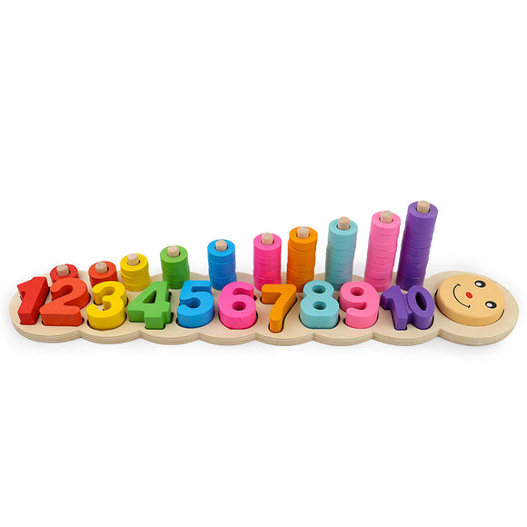 Children's Wooden Log Board Digital Math Rainbow Donut Wooden Jigsaw Puzzle Toy Three-in-one