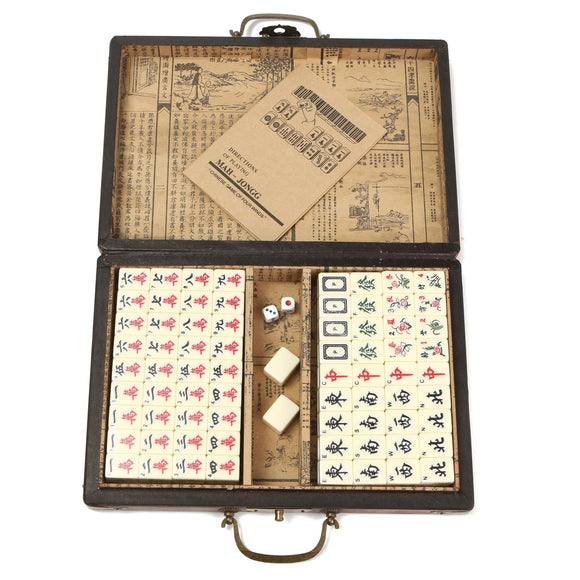 Portable Retro Mahjong Box Rare Chinese 144 Mah-Jong Set Bamboo Piece With Box