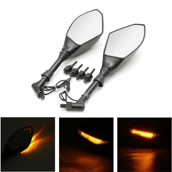 Universal 8mm 10mm Motorcycle Rear View Mirror With LED Turn Signal Light Street Bike Indicator Light