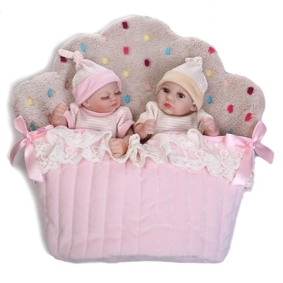 NPK 26cm Cute Pink Twin Baby Girl And Boy Full Soft Silicone Reborn Doll Simulation Reborn Toys