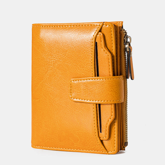 Women Genuine Leather RFID 14 Card Slots Zipper Wallet Purse