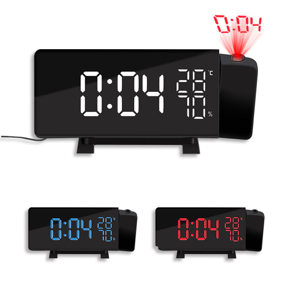 TS-5210 Thermometer Hygrometer Digital Clock 3 Color Projection LED Switch Display Time Clock Temper
