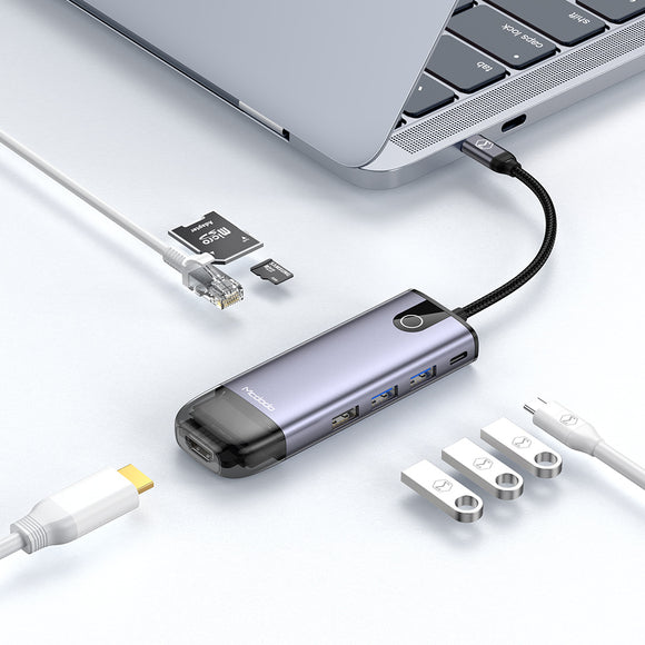 MCDODO 8 In 1 USB-C Hub Docking Station Adapter With 4K HDMI HD Display / 100W USB-C PD3.0 Power Delivery/ USB 2.0 / USB 3.0 * 2 / RJ45 Gigabit Ethernet / SD Card Reader/ TF Card Reader