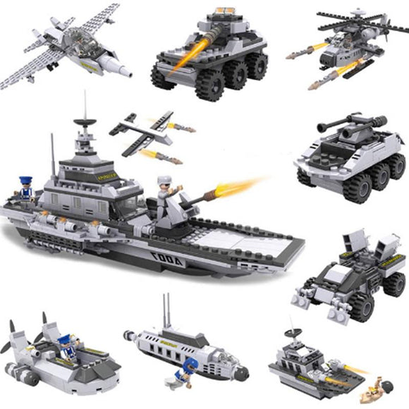 Cogo 743+pcs 8 In 1 Aircraft Carrier Blocks Military Airplane Ship Kids Building Blocks Toys