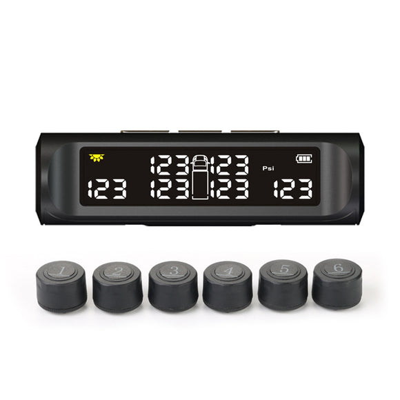 Wireless Tire Pressure Monitor System Solar External TPMS with 6 Sensor for Car RV Truck
