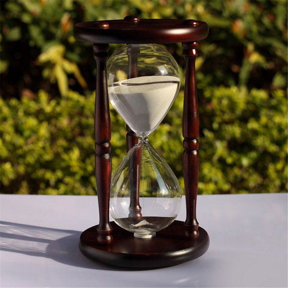60 Minutes Wood White Sand Glass Hourglass Timer Clock Home Office Decor Gift