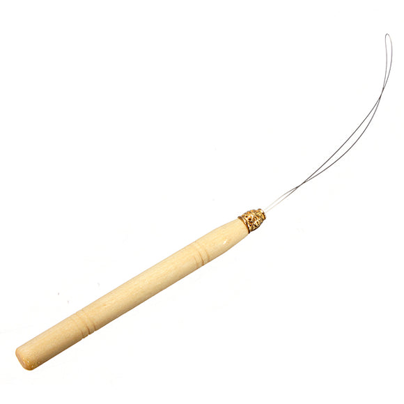 Wooden Handle Hair Extension Hook Pulling Needle Threader Tool