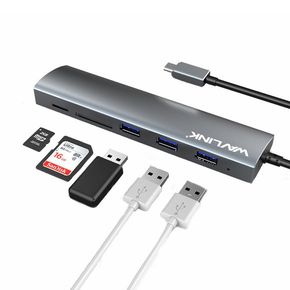 Wavlink 3047rc Aluminum Alloy USB C Hub With 3 USB 3.0 Ports SD/TF Card Reader Type-c Hub