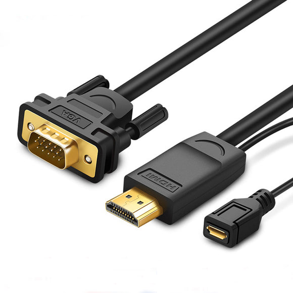 Ugreen MM101 HDMI to VGA Adapter Cable Video Converter HDMI Cable with Micro USB Power Cord for PC Laptop HDTV Monitors