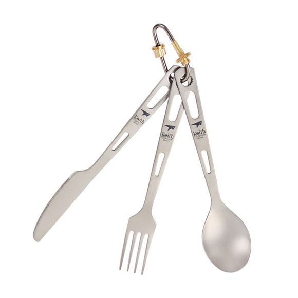 Keith Ti5310 Titanium 53g 3Pcs Cookware Kit Cutlery Knife Fork Spoon Set Ultralight Camping Picnic