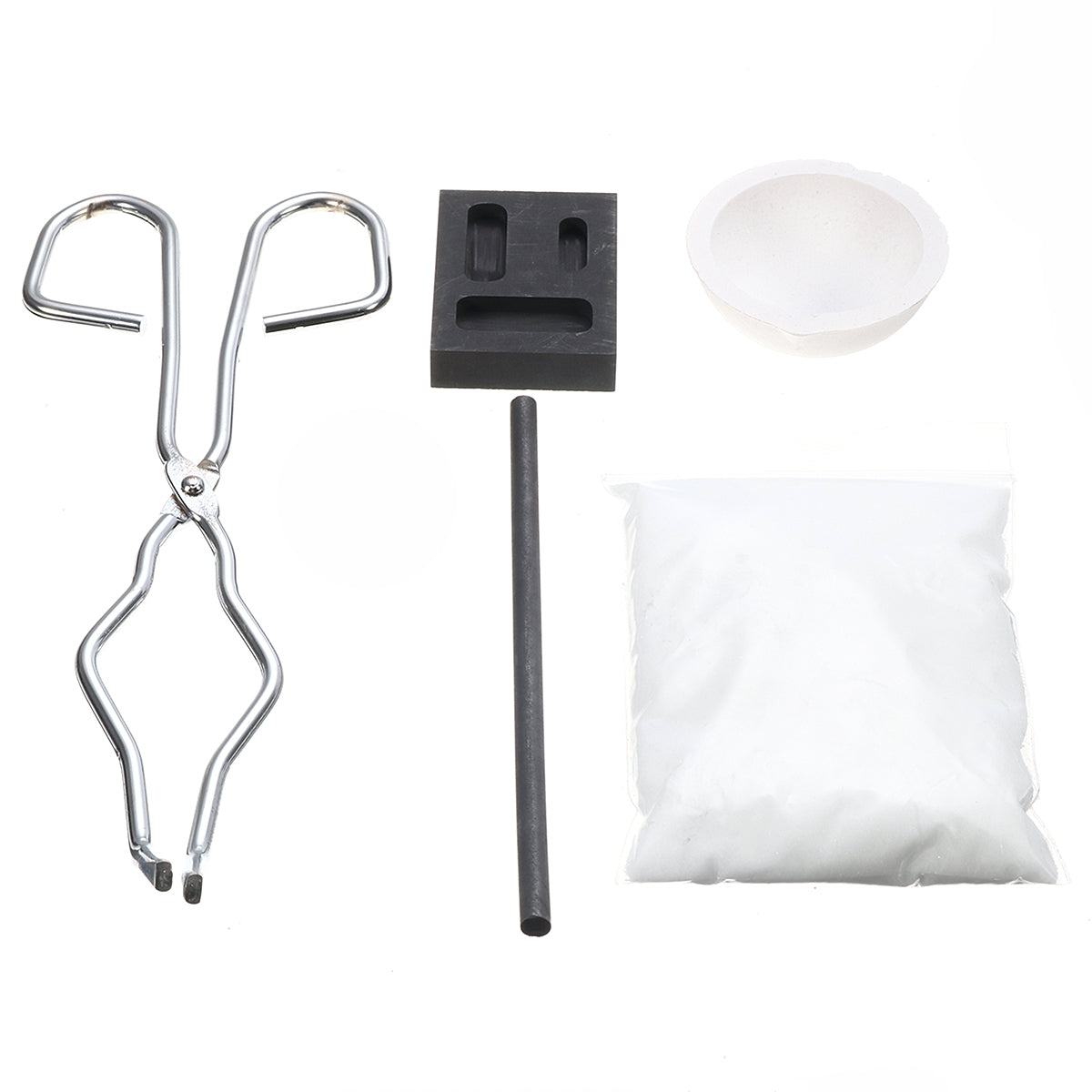 5Pcs Torch Melting Gold Silver Set Crucible Borax Tong Rod Graphite In - Foto 5