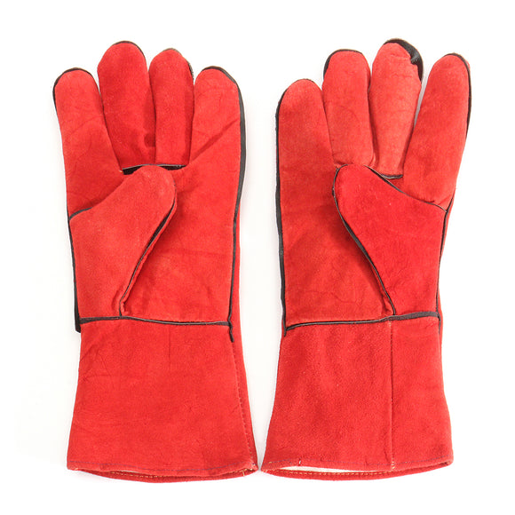 XL Red Welding Gloves High Temperature Leather Protect Welding Hands Long Glove Stove