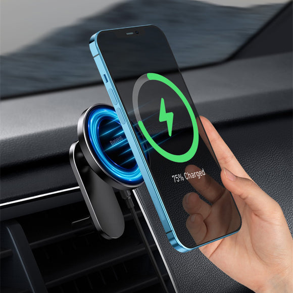 Baseus 15W Magnetic Wireless Car Charger Phone Holder Center Console / Air Outlet Mount For iPhone 12 Series