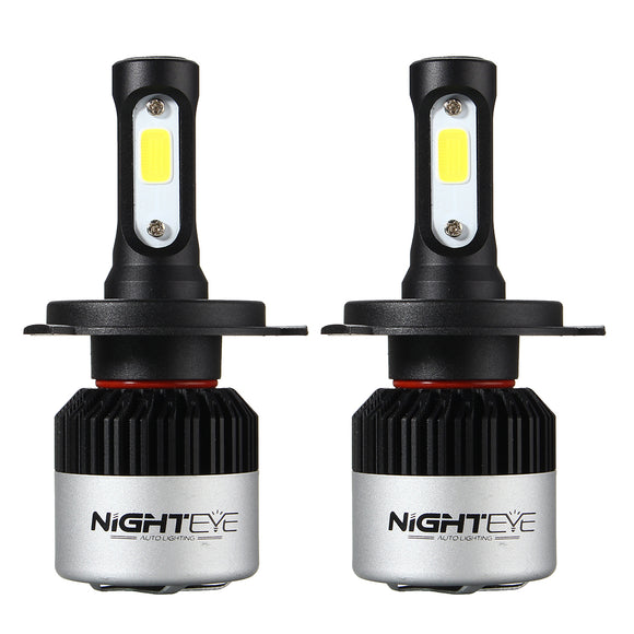 NightEye 2PCS S2 COB LED Car Headlights Bulbs Fog Light H4 72W 9000LM 6500K White